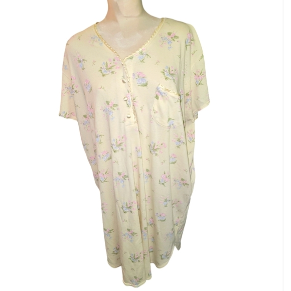 CottageCore Nightgown Floral Vintage Waffle Satin Details - Picture 1 of 9